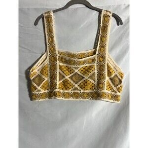 Crochet Top Woman's M/L Yellow Mustard Ivory Cotton Boho Crop Tank